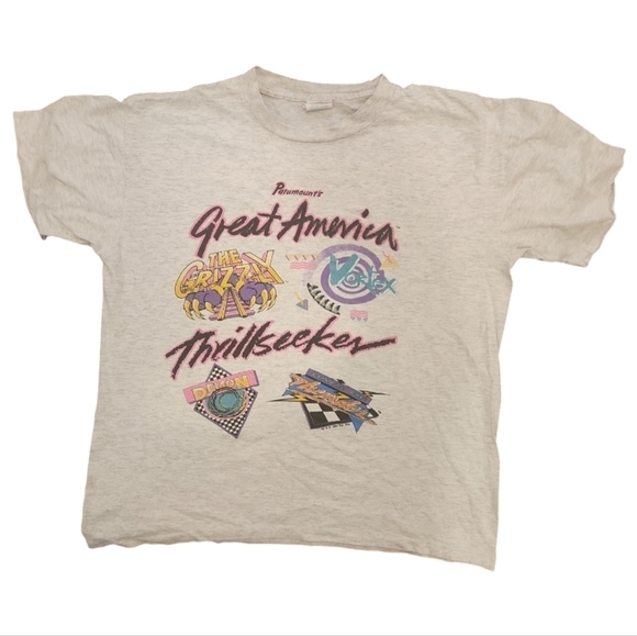 Seasons Other - 6 Flags Great America Thrillseeker Vtg 1990s Theme Park T-shirt Sz L Gray